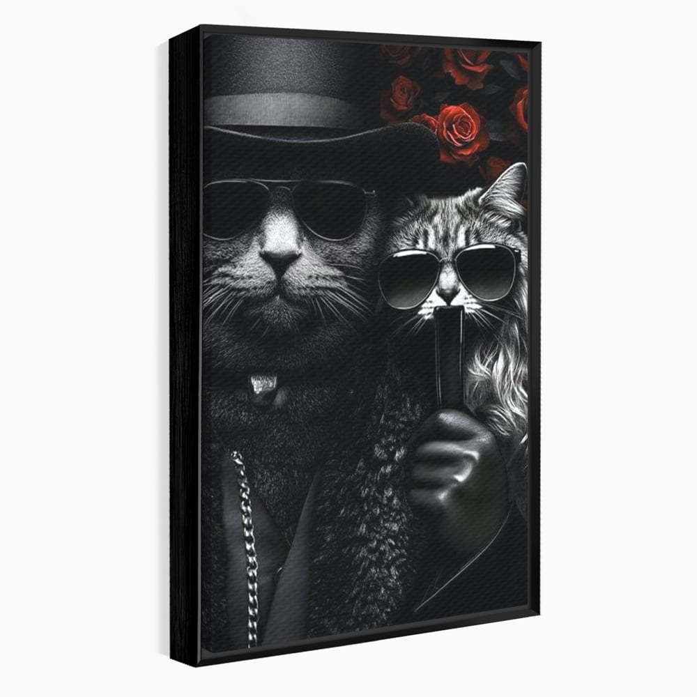 Tablou Canvas Premium, LuxCanva® M1209, Mafie in Doi, Trandafiri, Flori, Feline, Mafie, Pisici, Ochelari, Gangster, Pereche, Lux, Fashion, Palarie, Lant, Birou, Living, Camera Copil