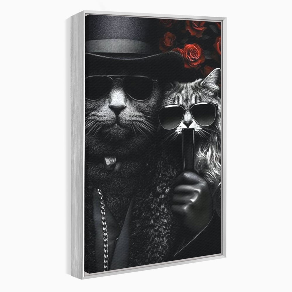 Tablou Canvas Premium, LuxCanva® M1209, Mafie in Doi, Trandafiri, Flori, Feline, Mafie, Pisici, Ochelari, Gangster, Pereche, Lux, Fashion, Palarie, Lant, Birou, Living, Camera Copil