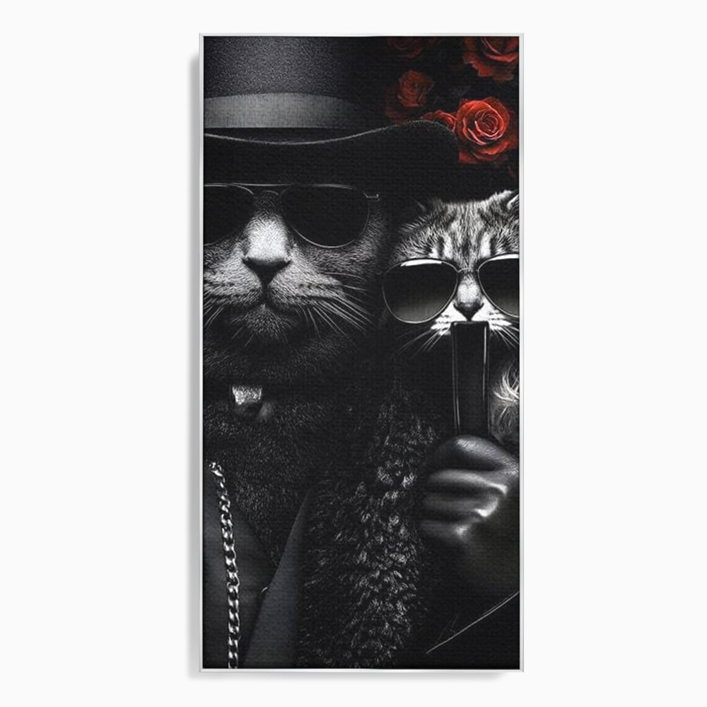 Tablou Canvas Premium, LuxCanva® M1209, Mafie in Doi, Trandafiri, Flori, Feline, Mafie, Pisici, Ochelari, Gangster, Pereche, Lux, Fashion, Palarie, Lant, Birou, Living, Camera Copil