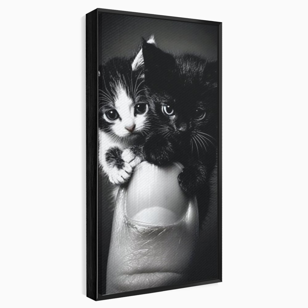 Tablou Canvas Premium, LuxCanva® M1210, Inceput de Viata, Pui, Pisici, Inocenta, Pereche, Feline, Dragalas, Jucaus, Prietenie, Adorabil, Alb si Negru, Copilarie, Birou, Living, Camera Copil