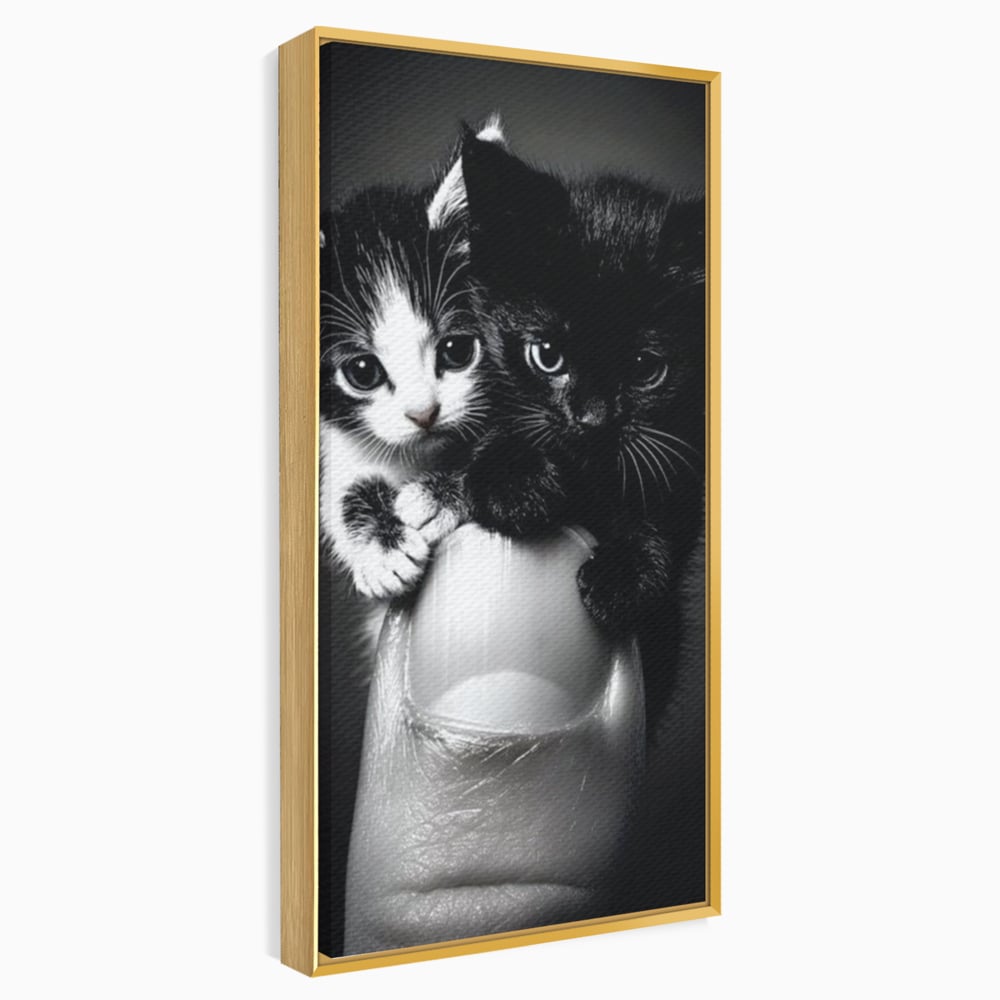 Tablou Canvas Premium, LuxCanva® M1210, Inceput de Viata, Pui, Pisici, Inocenta, Pereche, Feline, Dragalas, Jucaus, Prietenie, Adorabil, Alb si Negru, Copilarie, Birou, Living, Camera Copil