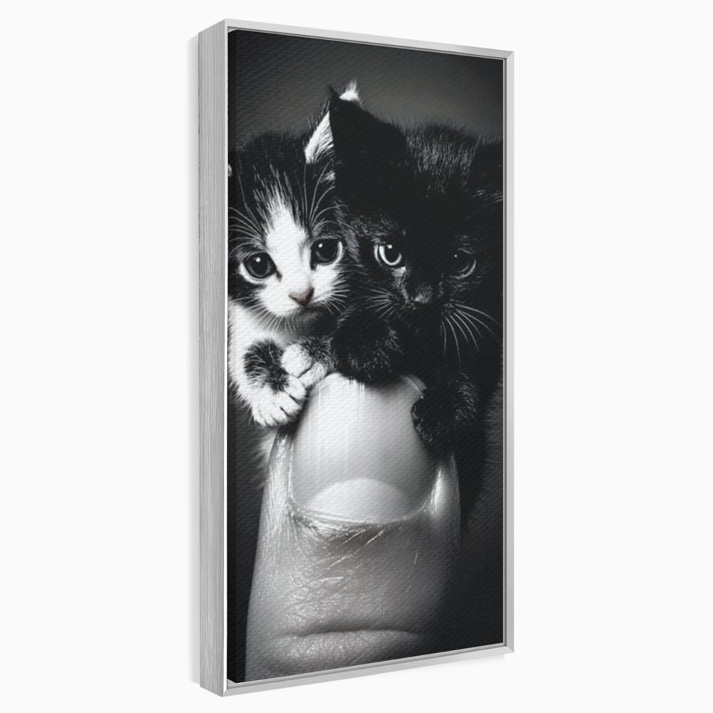 Tablou Canvas Premium, LuxCanva® M1210, Inceput de Viata, Pui, Pisici, Inocenta, Pereche, Feline, Dragalas, Jucaus, Prietenie, Adorabil, Alb si Negru, Copilarie, Birou, Living, Camera Copil