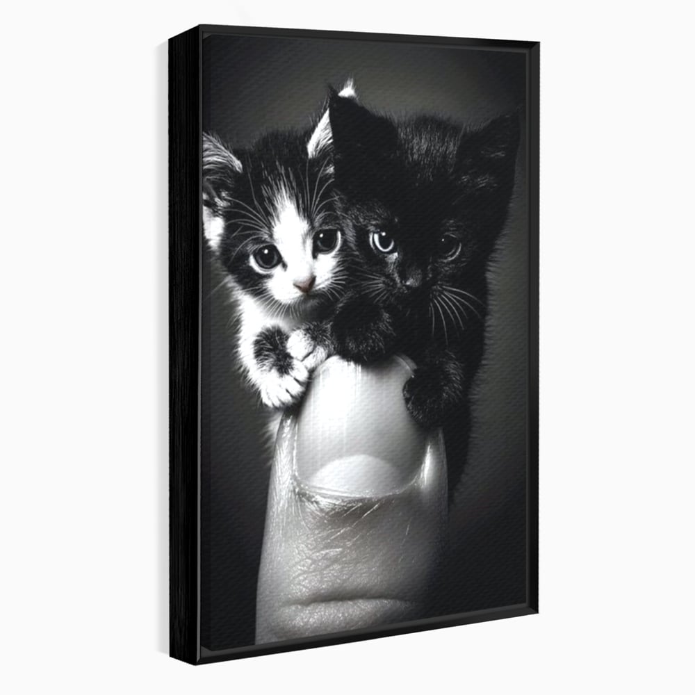 Tablou Canvas Premium, LuxCanva® M1210, Inceput de Viata, Pui, Pisici, Inocenta, Pereche, Feline, Dragalas, Jucaus, Prietenie, Adorabil, Alb si Negru, Copilarie, Birou, Living, Camera Copil