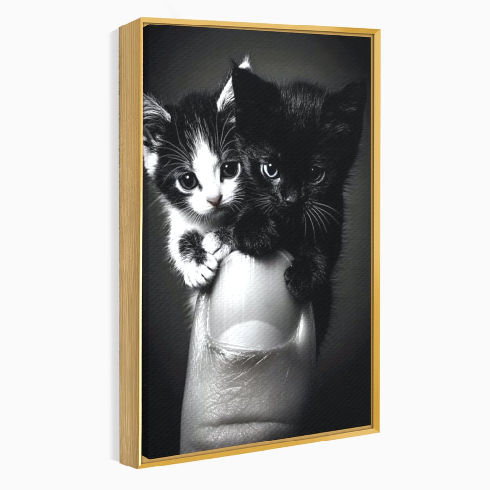 Tablou Canvas Premium, LuxCanva® M1210, Inceput de Viata, Pui, Pisici, Inocenta, Pereche, Feline, Dragalas, Jucaus, Prietenie, Adorabil, Alb si Negru, Copilarie, Birou, Living, Camera Copil