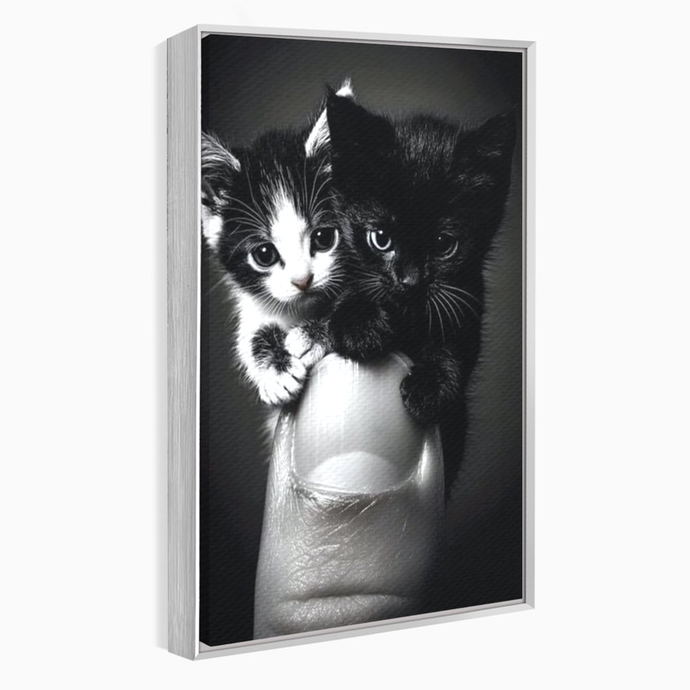 Tablou Canvas Premium, LuxCanva® M1210, Inceput de Viata, Pui, Pisici, Inocenta, Pereche, Feline, Dragalas, Jucaus, Prietenie, Adorabil, Alb si Negru, Copilarie, Birou, Living, Camera Copil