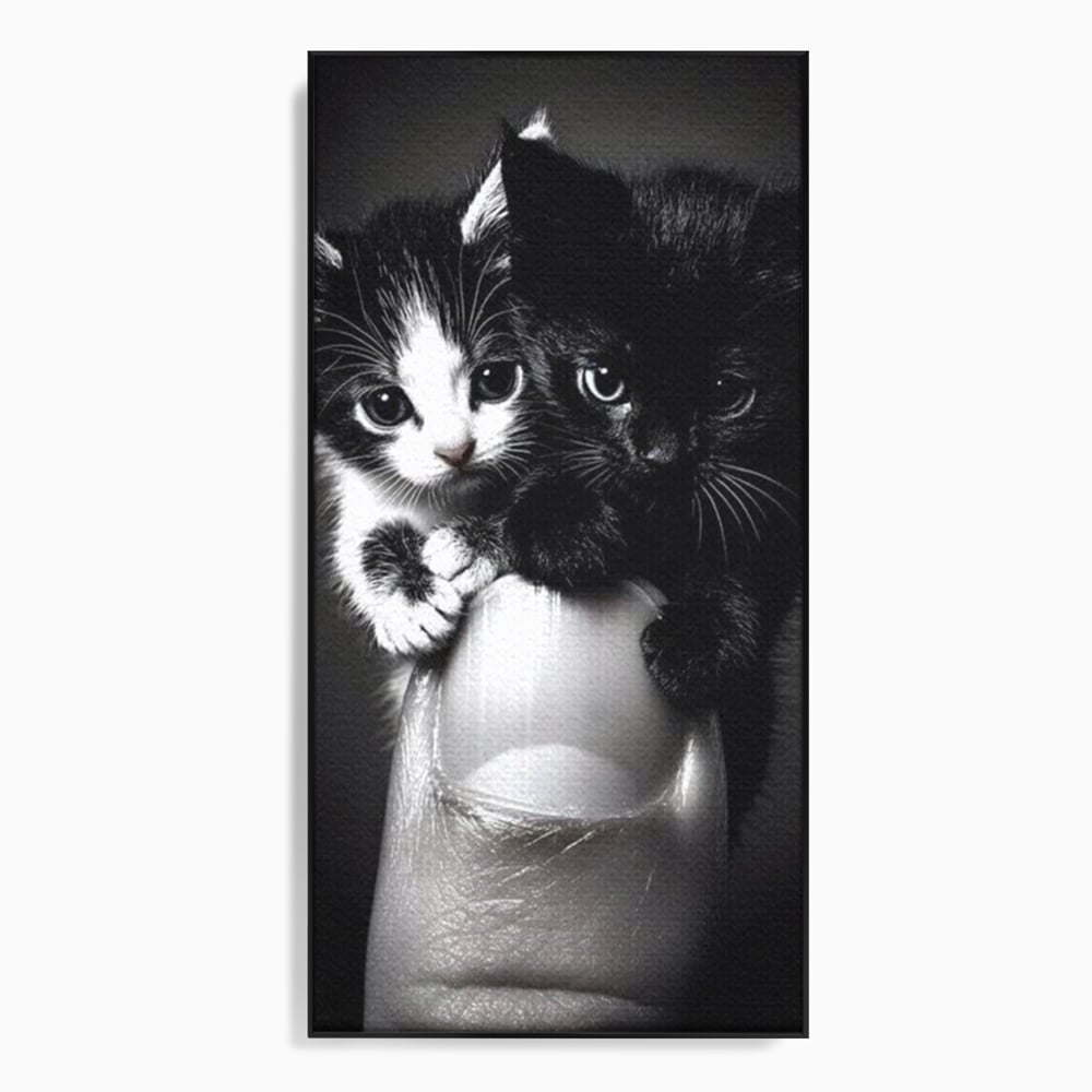 Tablou Canvas Premium, LuxCanva® M1210, Inceput de Viata, Pui, Pisici, Inocenta, Pereche, Feline, Dragalas, Jucaus, Prietenie, Adorabil, Alb si Negru, Copilarie, Birou, Living, Camera Copil