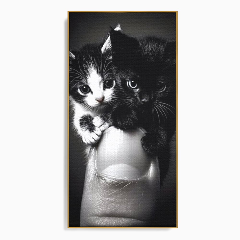 Tablou Canvas Premium, LuxCanva® M1210, Inceput de Viata, Pui, Pisici, Inocenta, Pereche, Feline, Dragalas, Jucaus, Prietenie, Adorabil, Alb si Negru, Copilarie, Birou, Living, Camera Copil