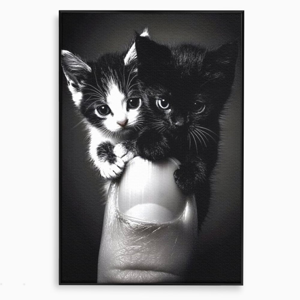 Tablou Canvas Premium, LuxCanva® M1210, Inceput de Viata, Pui, Pisici, Inocenta, Pereche, Feline, Dragalas, Jucaus, Prietenie, Adorabil, Alb si Negru, Copilarie, Birou, Living, Camera Copil