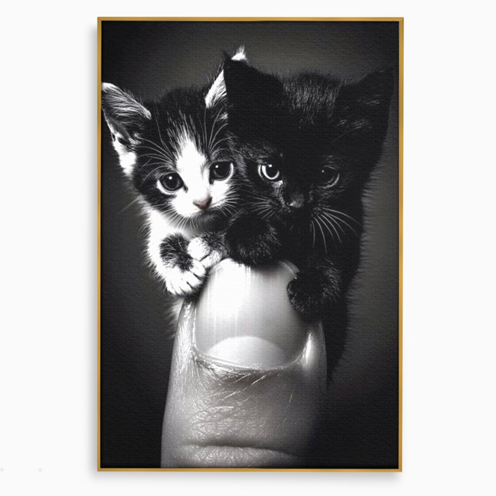 Tablou Canvas Premium, LuxCanva® M1210, Inceput de Viata, Pui, Pisici, Inocenta, Pereche, Feline, Dragalas, Jucaus, Prietenie, Adorabil, Alb si Negru, Copilarie, Birou, Living, Camera Copil