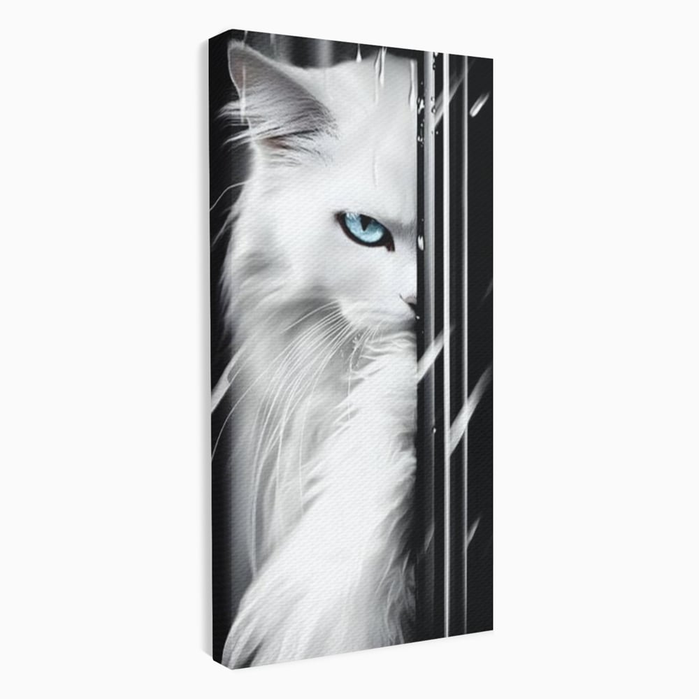 Leinwand Wandkunst Canvas Premium, LuxCanva® M1211, Unter dem Schleier der Nacht, Blick, Katze, versteckt, heimlich, Nacht, pelzig, katzenartig, Regen, Kontrast, Geheimnis, Büro, Wohnen, Wohnzimmer, Babyzimmer