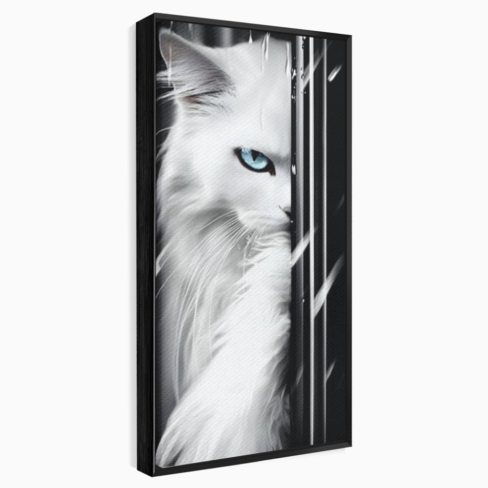 Leinwand Wandkunst Canvas Premium, LuxCanva® M1211, Unter dem Schleier der Nacht, Blick, Katze, versteckt, heimlich, Nacht, pelzig, katzenartig, Regen, Kontrast, Geheimnis, Büro, Wohnen, Wohnzimmer, Babyzimmer