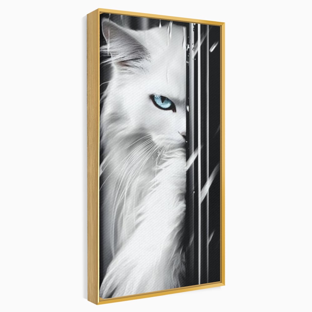 Leinwand Wandkunst Canvas Premium, LuxCanva® M1211, Unter dem Schleier der Nacht, Blick, Katze, versteckt, heimlich, Nacht, pelzig, katzenartig, Regen, Kontrast, Geheimnis, Büro, Wohnen, Wohnzimmer, Babyzimmer