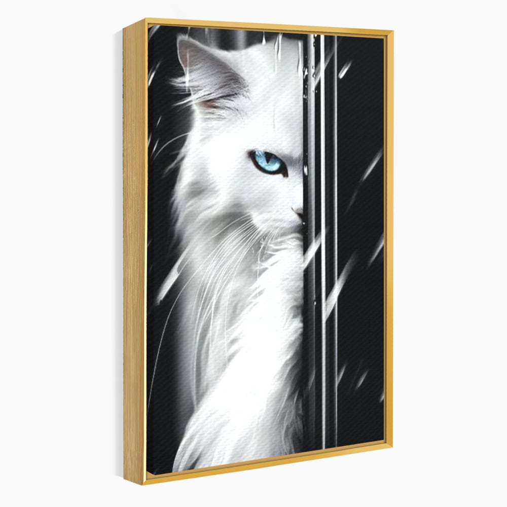 Leinwand Wandkunst Canvas Premium, LuxCanva® M1211, Unter dem Schleier der Nacht, Blick, Katze, versteckt, heimlich, Nacht, pelzig, katzenartig, Regen, Kontrast, Geheimnis, Büro, Wohnen, Wohnzimmer, Babyzimmer