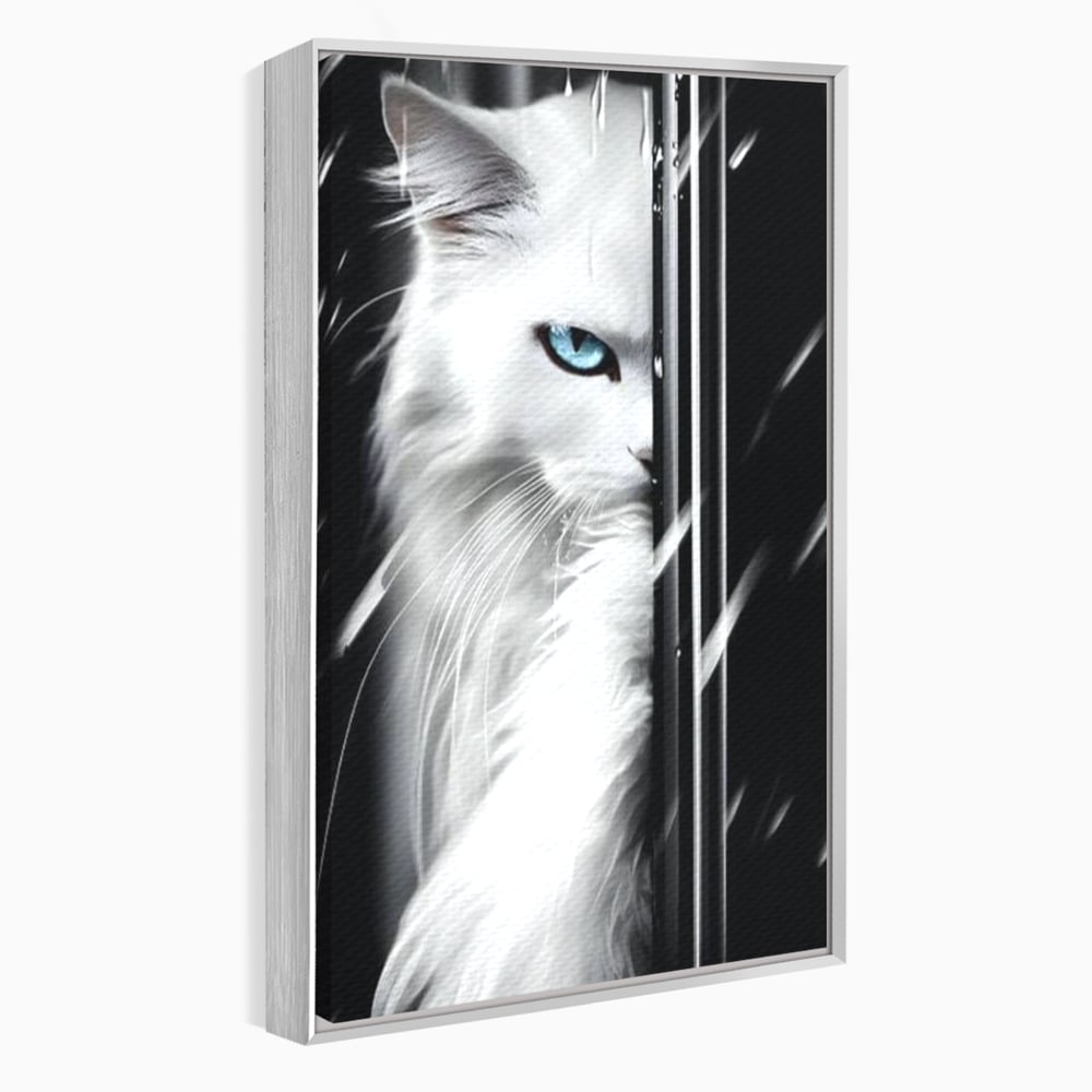 Leinwand Wandkunst Canvas Premium, LuxCanva® M1211, Unter dem Schleier der Nacht, Blick, Katze, versteckt, heimlich, Nacht, pelzig, katzenartig, Regen, Kontrast, Geheimnis, Büro, Wohnen, Wohnzimmer, Babyzimmer