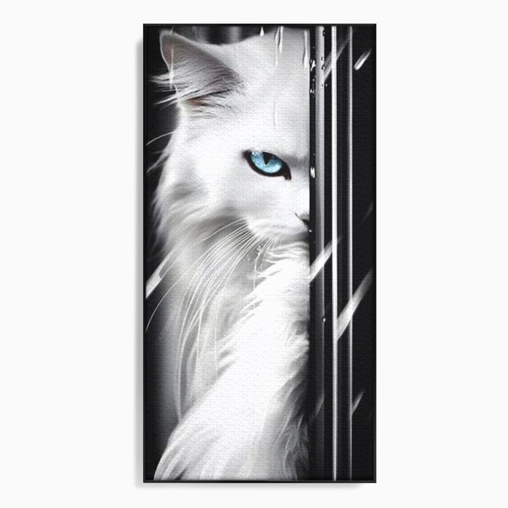 Leinwand Wandkunst Canvas Premium, LuxCanva® M1211, Unter dem Schleier der Nacht, Blick, Katze, versteckt, heimlich, Nacht, pelzig, katzenartig, Regen, Kontrast, Geheimnis, Büro, Wohnen, Wohnzimmer, Babyzimmer