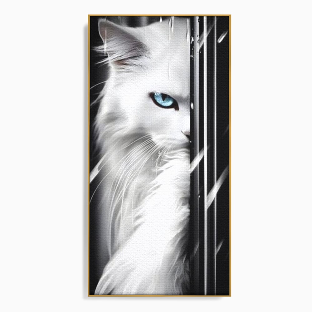 Leinwand Wandkunst Canvas Premium, LuxCanva® M1211, Unter dem Schleier der Nacht, Blick, Katze, versteckt, heimlich, Nacht, pelzig, katzenartig, Regen, Kontrast, Geheimnis, Büro, Wohnen, Wohnzimmer, Babyzimmer