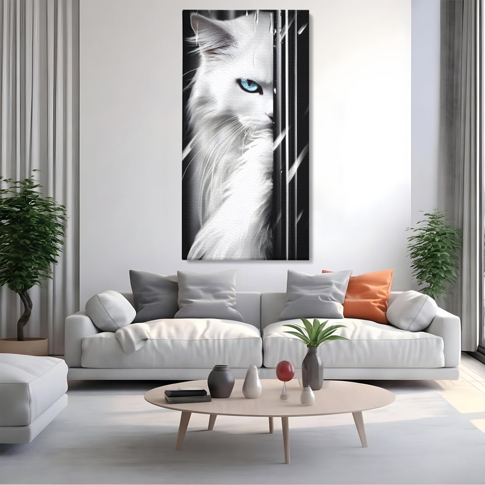 Leinwand Wandkunst Canvas Premium, LuxCanva® M1211, Unter dem Schleier der Nacht, Blick, Katze, versteckt, heimlich, Nacht, pelzig, katzenartig, Regen, Kontrast, Geheimnis, Büro, Wohnen, Wohnzimmer, Babyzimmer
