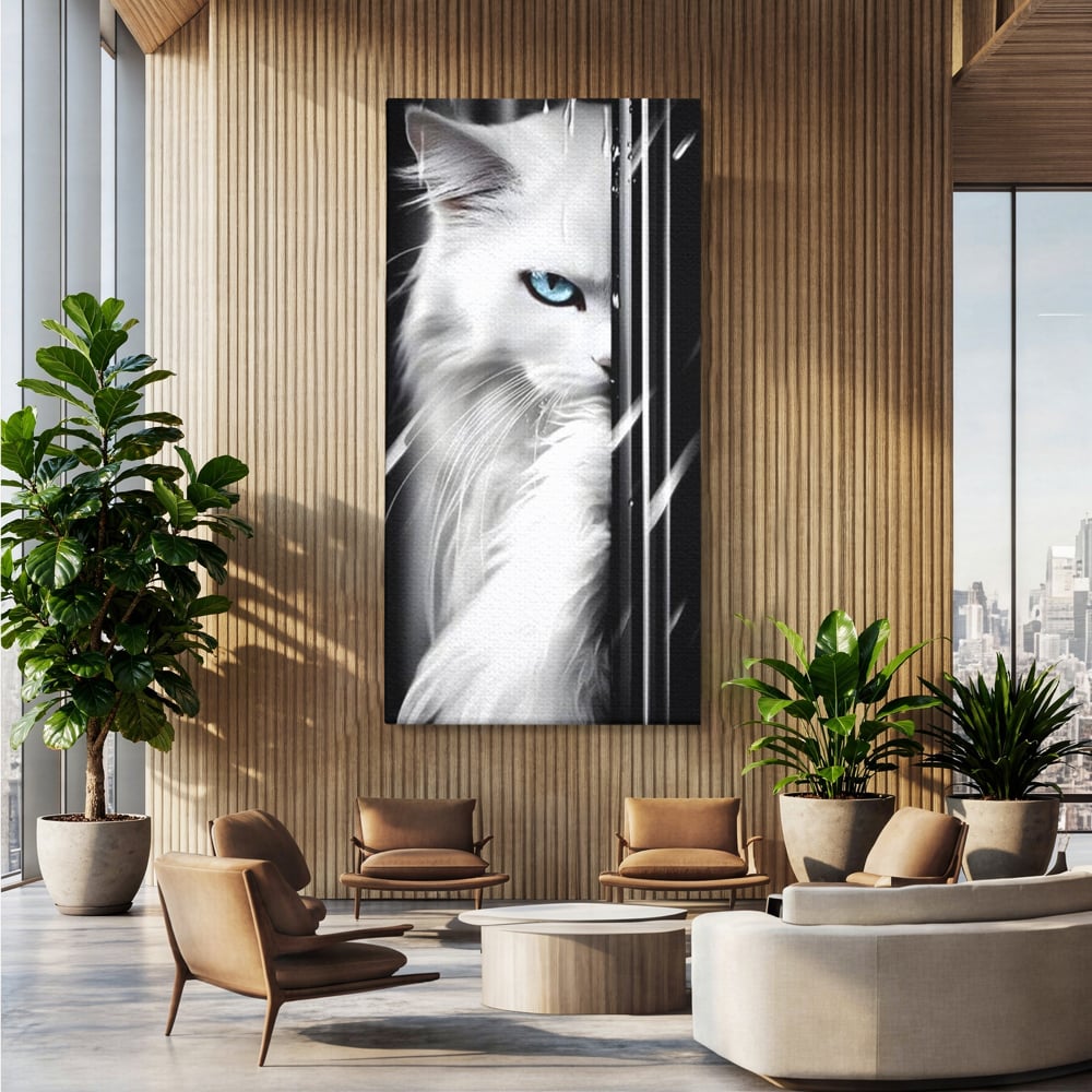 Leinwand Wandkunst Canvas Premium, LuxCanva® M1211, Unter dem Schleier der Nacht, Blick, Katze, versteckt, heimlich, Nacht, pelzig, katzenartig, Regen, Kontrast, Geheimnis, Büro, Wohnen, Wohnzimmer, Babyzimmer