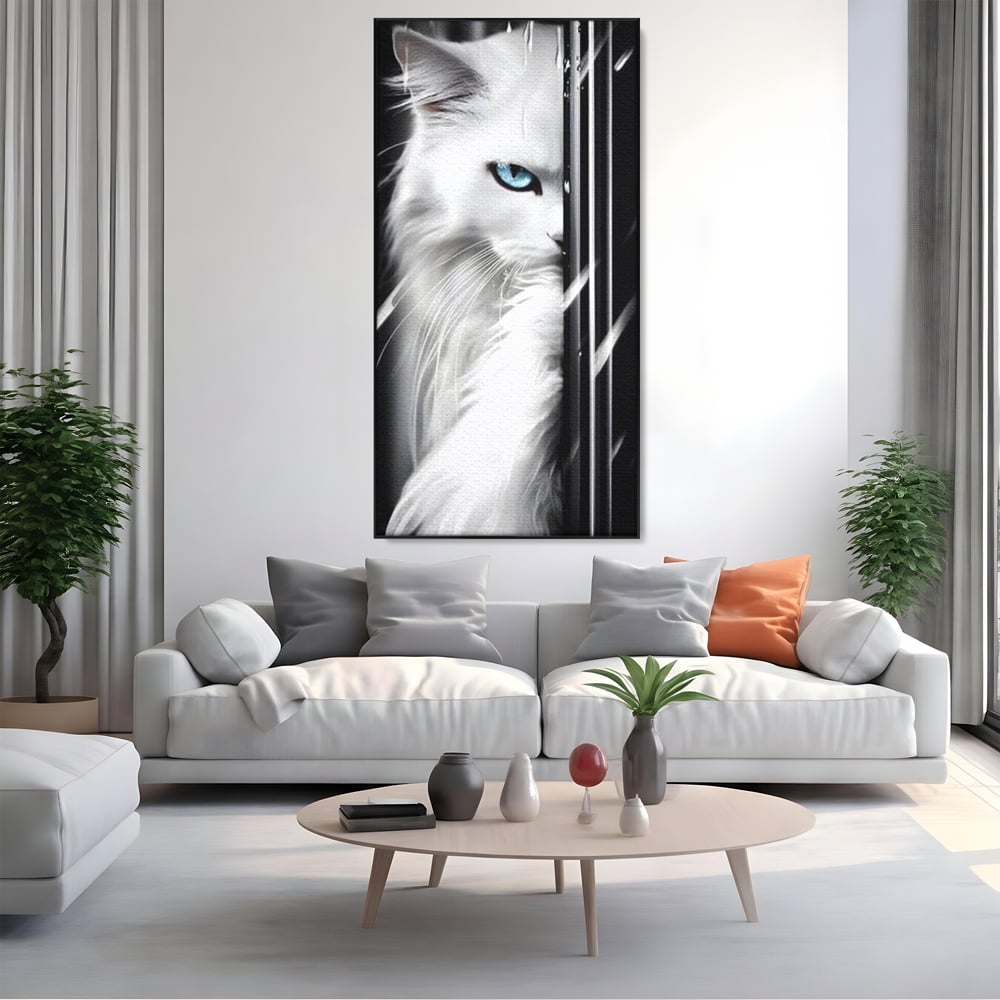 Leinwand Wandkunst Canvas Premium, LuxCanva® M1211, Unter dem Schleier der Nacht, Blick, Katze, versteckt, heimlich, Nacht, pelzig, katzenartig, Regen, Kontrast, Geheimnis, Büro, Wohnen, Wohnzimmer, Babyzimmer
