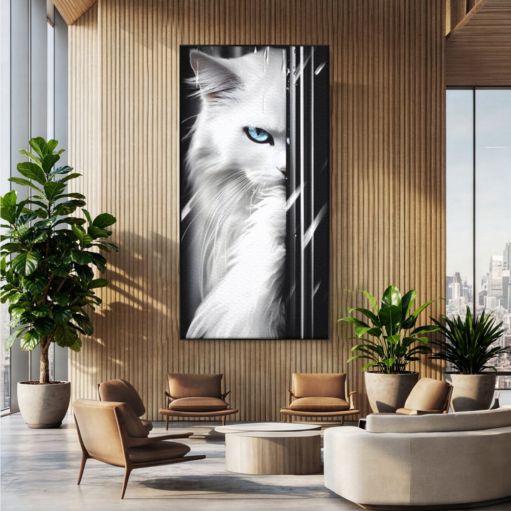 Leinwand Wandkunst Canvas Premium, LuxCanva® M1211, Unter dem Schleier der Nacht, Blick, Katze, versteckt, heimlich, Nacht, pelzig, katzenartig, Regen, Kontrast, Geheimnis, Büro, Wohnen, Wohnzimmer, Babyzimmer