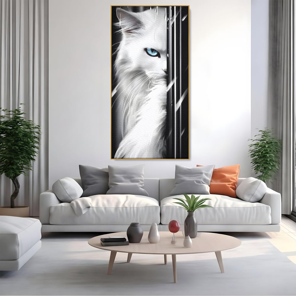 Leinwand Wandkunst Canvas Premium, LuxCanva® M1211, Unter dem Schleier der Nacht, Blick, Katze, versteckt, heimlich, Nacht, pelzig, katzenartig, Regen, Kontrast, Geheimnis, Büro, Wohnen, Wohnzimmer, Babyzimmer