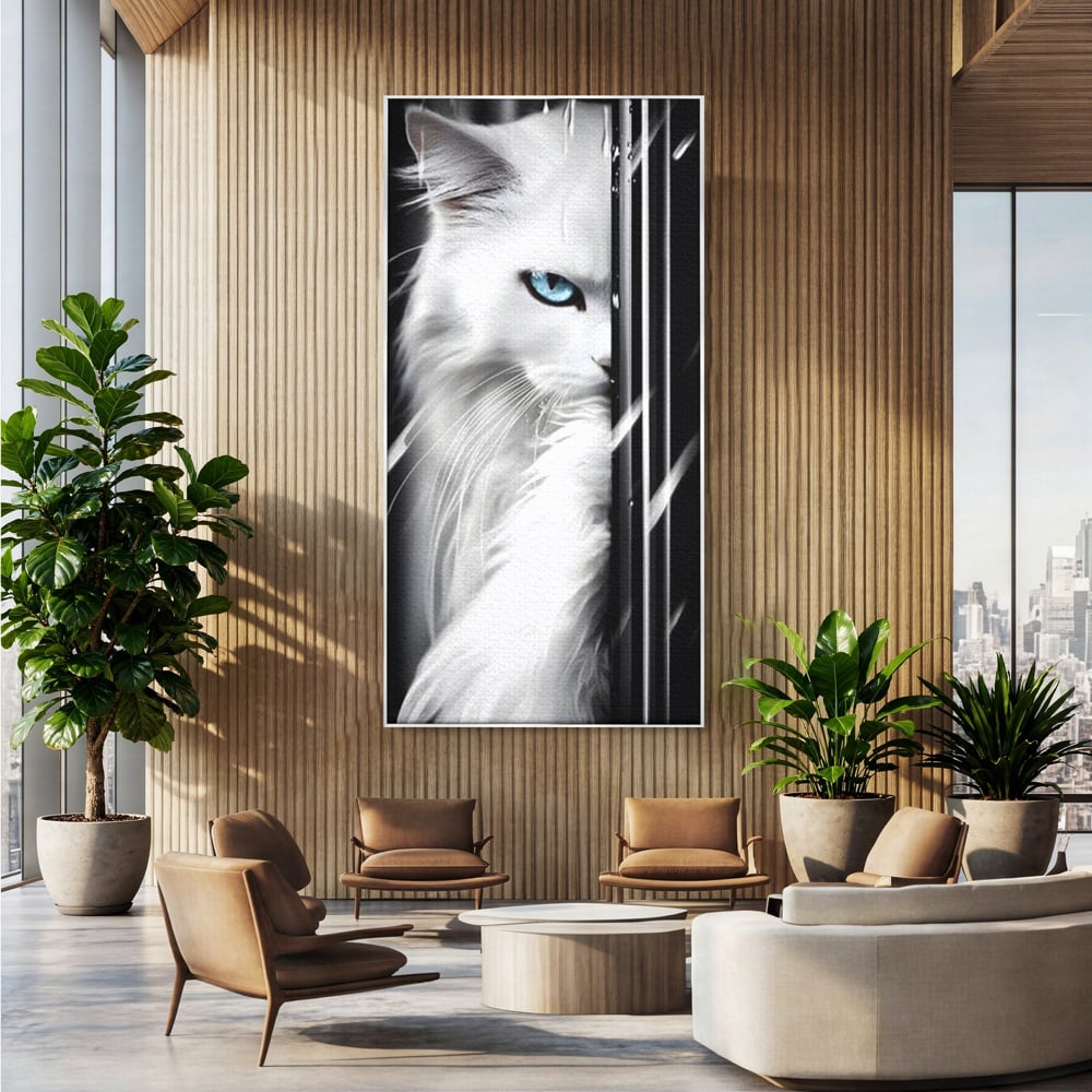 Leinwand Wandkunst Canvas Premium, LuxCanva® M1211, Unter dem Schleier der Nacht, Blick, Katze, versteckt, heimlich, Nacht, pelzig, katzenartig, Regen, Kontrast, Geheimnis, Büro, Wohnen, Wohnzimmer, Babyzimmer