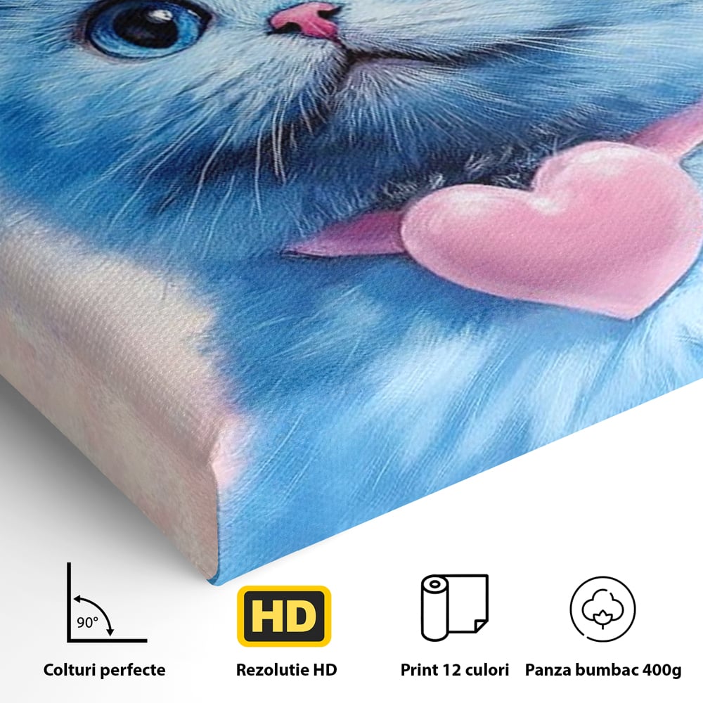 Tablou Canvas Premium, LuxCanva® M1212, Printesa Pastelului, Pisica, Coroana, Inima, Blanita, Pastel, Printesa, Roz, Dragalas, Dulce, Pufos, Adorabil, Birou, Living, Camera Copil