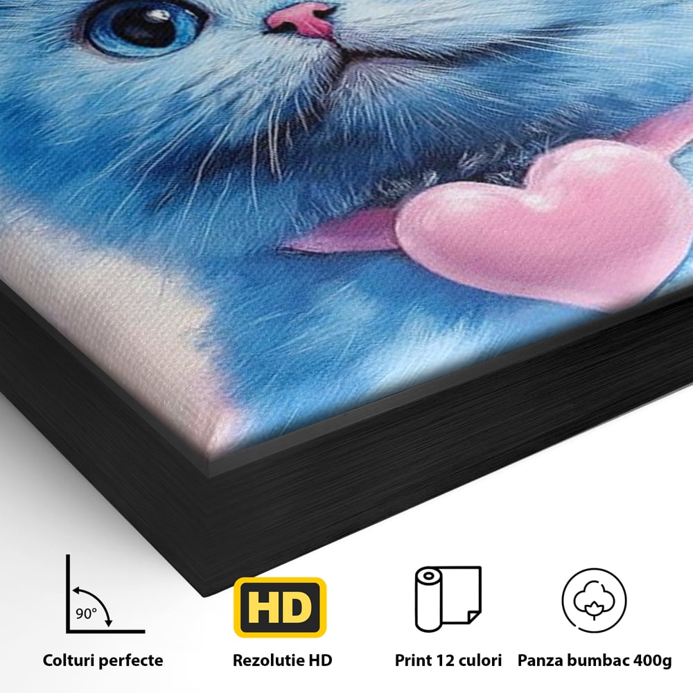 Tablou Canvas Premium, LuxCanva® M1212, Printesa Pastelului, Pisica, Coroana, Inima, Blanita, Pastel, Printesa, Roz, Dragalas, Dulce, Pufos, Adorabil, Birou, Living, Camera Copil
