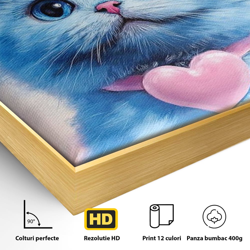 Tablou Canvas Premium, LuxCanva® M1212, Printesa Pastelului, Pisica, Coroana, Inima, Blanita, Pastel, Printesa, Roz, Dragalas, Dulce, Pufos, Adorabil, Birou, Living, Camera Copil