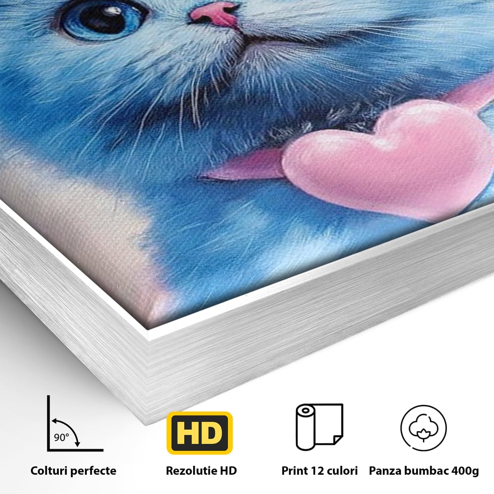 Tablou Canvas Premium, LuxCanva® M1212, Printesa Pastelului, Pisica, Coroana, Inima, Blanita, Pastel, Printesa, Roz, Dragalas, Dulce, Pufos, Adorabil, Birou, Living, Camera Copil