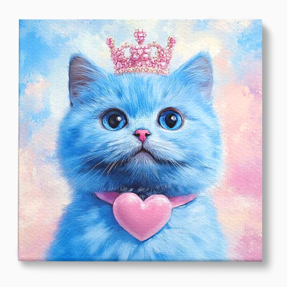 Tablou Canvas Premium, LuxCanva® M1212, Printesa Pastelului, Pisica, Coroana, Inima, Blanita, Pastel, Printesa, Roz, Dragalas, Dulce, Pufos, Adorabil, Birou, Living, Camera Copil