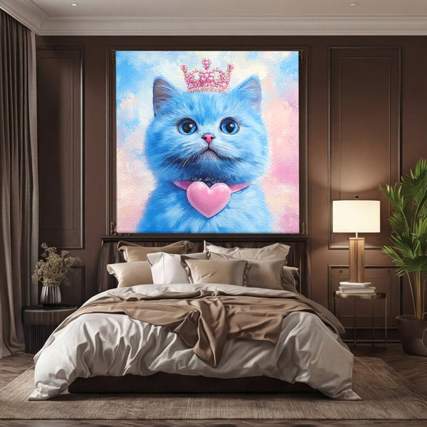 Tablou Canvas Premium, LuxCanva® M1212, Printesa Pastelului, Pisica, Coroana, Inima, Blanita, Pastel, Printesa, Roz, Dragalas, Dulce, Pufos, Adorabil, Birou, Living, Camera Copil