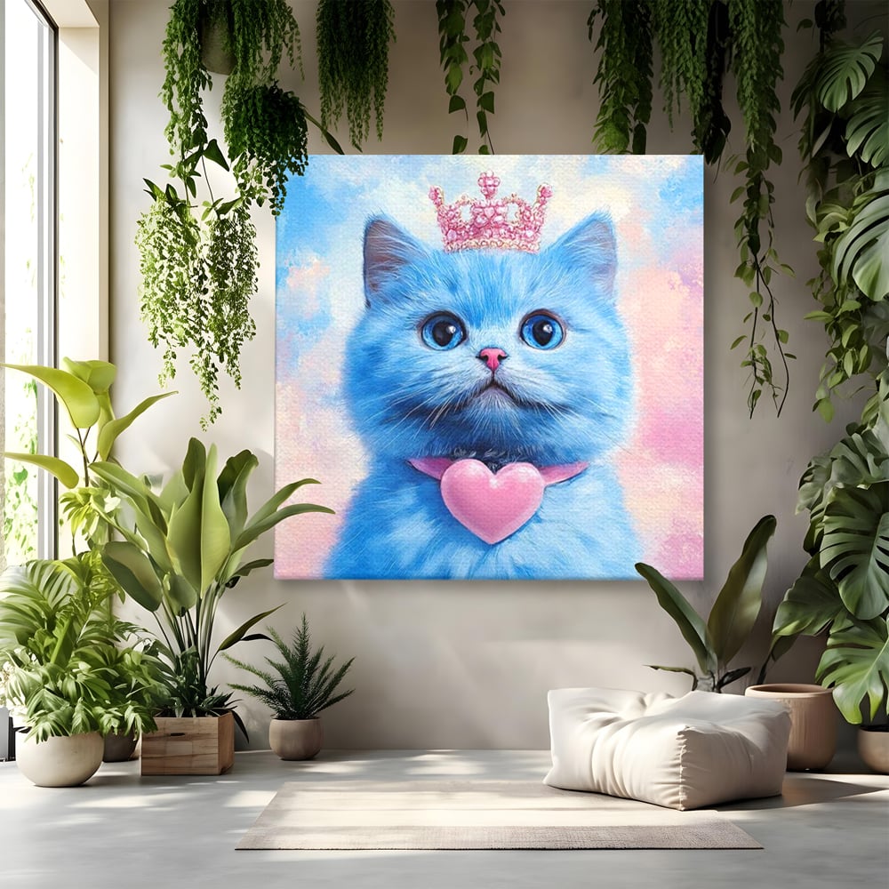 Tablou Canvas Premium, LuxCanva® M1212, Printesa Pastelului, Pisica, Coroana, Inima, Blanita, Pastel, Printesa, Roz, Dragalas, Dulce, Pufos, Adorabil, Birou, Living, Camera Copil