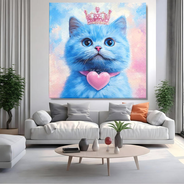 Tablou Canvas Premium, LuxCanva® M1212, Printesa Pastelului, Pisica, Coroana, Inima, Blanita, Pastel, Printesa, Roz, Dragalas, Dulce, Pufos, Adorabil, Birou, Living, Camera Copil