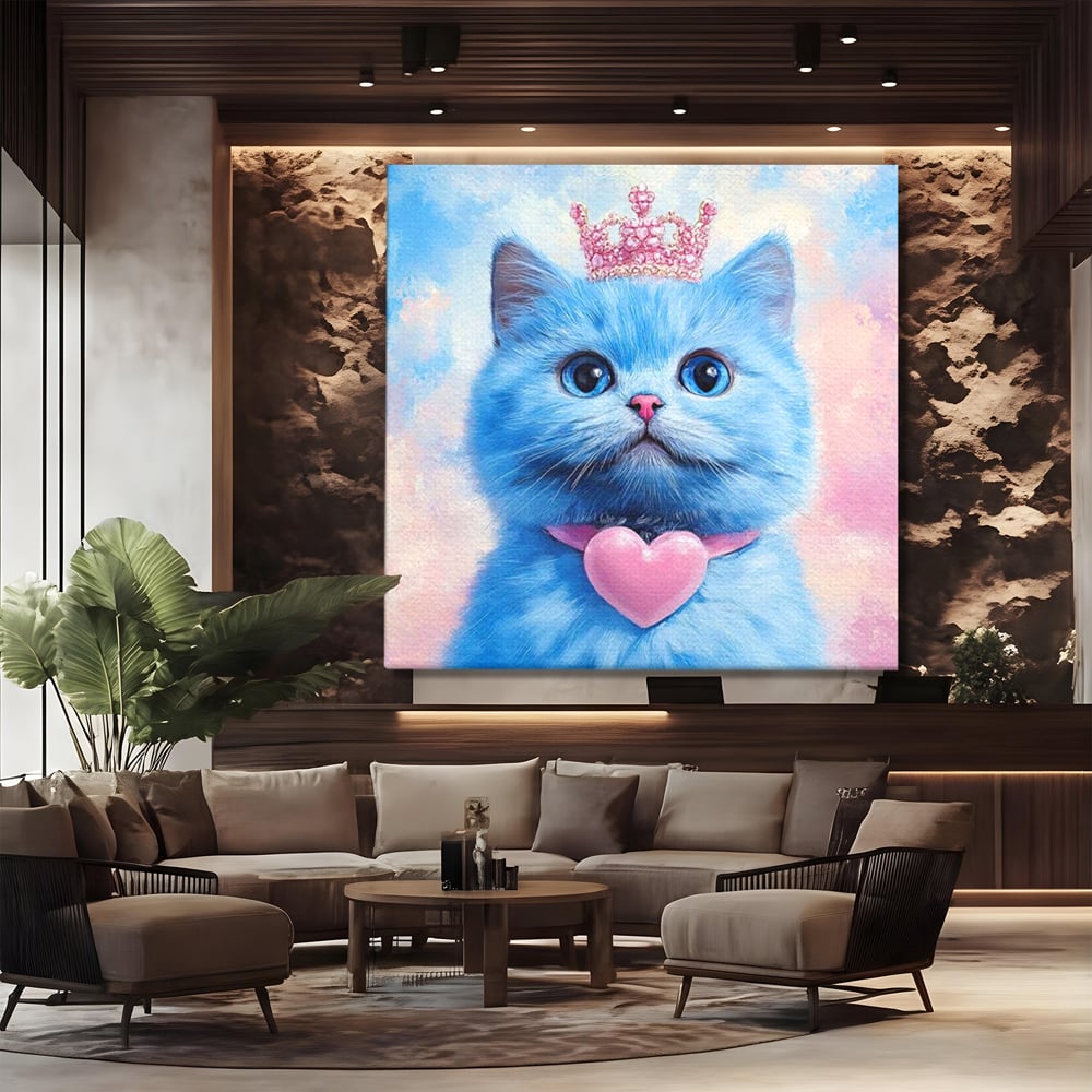 Tablou Canvas Premium, LuxCanva® M1212, Printesa Pastelului, Pisica, Coroana, Inima, Blanita, Pastel, Printesa, Roz, Dragalas, Dulce, Pufos, Adorabil, Birou, Living, Camera Copil
