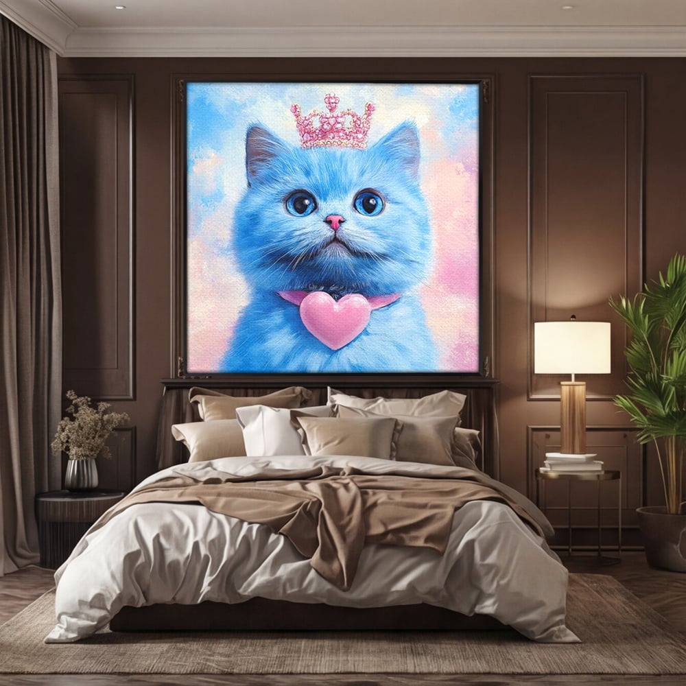 Tablou Canvas Premium, LuxCanva® M1212, Printesa Pastelului, Pisica, Coroana, Inima, Blanita, Pastel, Printesa, Roz, Dragalas, Dulce, Pufos, Adorabil, Birou, Living, Camera Copil