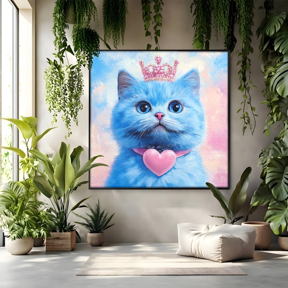 Tablou Canvas Premium, LuxCanva® M1212, Printesa Pastelului, Pisica, Coroana, Inima, Blanita, Pastel, Printesa, Roz, Dragalas, Dulce, Pufos, Adorabil, Birou, Living, Camera Copil