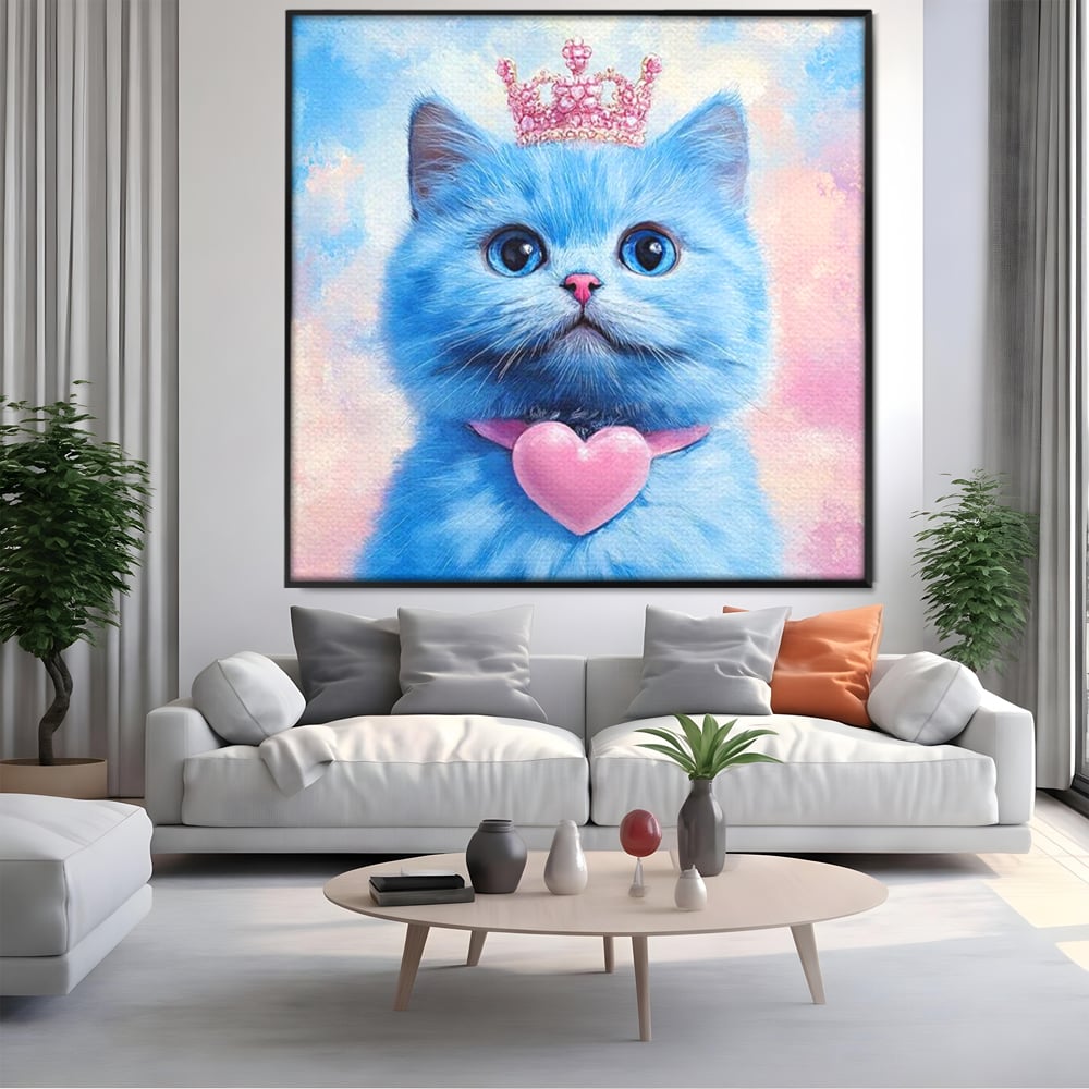 Tablou Canvas Premium, LuxCanva® M1212, Printesa Pastelului, Pisica, Coroana, Inima, Blanita, Pastel, Printesa, Roz, Dragalas, Dulce, Pufos, Adorabil, Birou, Living, Camera Copil
