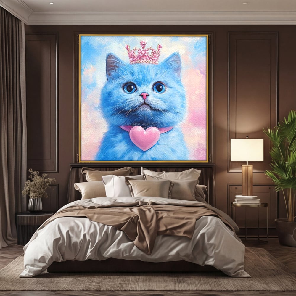 Tablou Canvas Premium, LuxCanva® M1212, Printesa Pastelului, Pisica, Coroana, Inima, Blanita, Pastel, Printesa, Roz, Dragalas, Dulce, Pufos, Adorabil, Birou, Living, Camera Copil