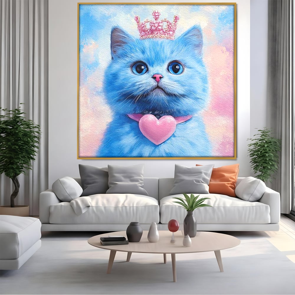 Tablou Canvas Premium, LuxCanva® M1212, Printesa Pastelului, Pisica, Coroana, Inima, Blanita, Pastel, Printesa, Roz, Dragalas, Dulce, Pufos, Adorabil, Birou, Living, Camera Copil