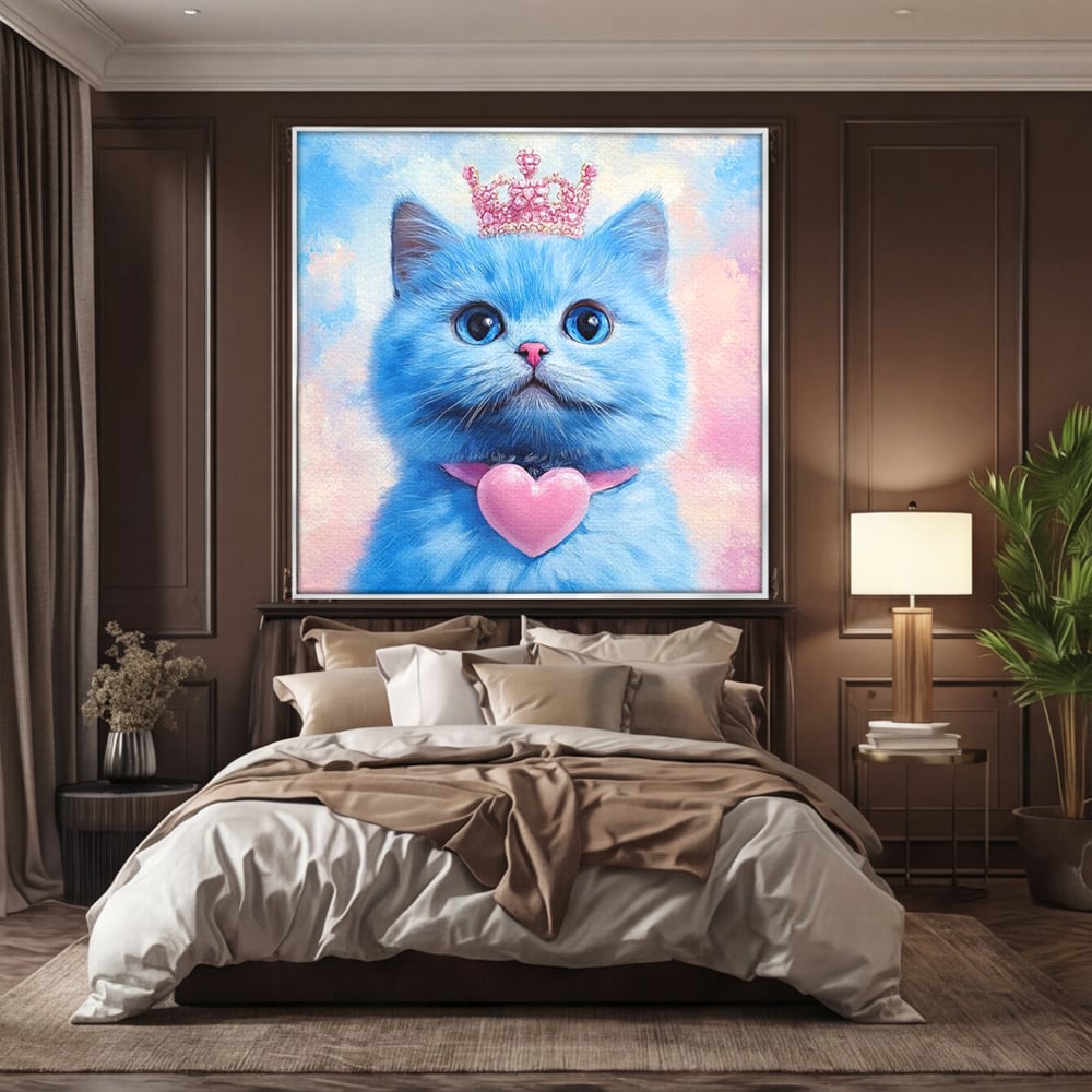Tablou Canvas Premium, LuxCanva® M1212, Printesa Pastelului, Pisica, Coroana, Inima, Blanita, Pastel, Printesa, Roz, Dragalas, Dulce, Pufos, Adorabil, Birou, Living, Camera Copil