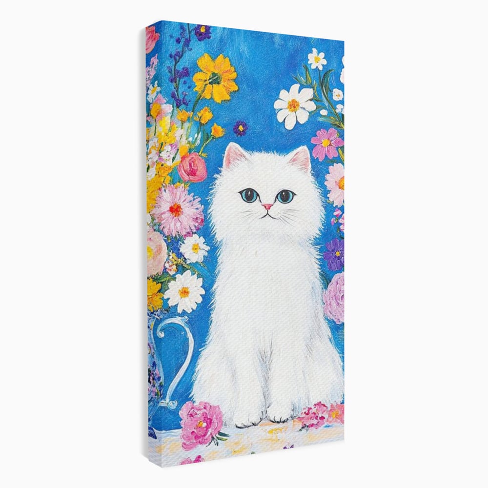 Leinwand Premium Leinwand Wandbilder, LuxCanva® M1213, Pastell Leinwandbilder, Pastell Gedicht, Malerei, Blumen, Mehrfarbig, Vase, Katze, Frühling, Pastell, Feline, Flauschig, Liebenswert, Heiter, Büro, Wohnen, Kinderzimmer