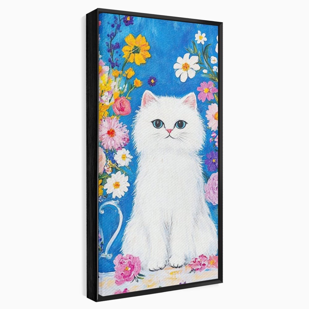Leinwand Premium Leinwand Wandbilder, LuxCanva® M1213, Pastell Leinwandbilder, Pastell Gedicht, Malerei, Blumen, Mehrfarbig, Vase, Katze, Frühling, Pastell, Feline, Flauschig, Liebenswert, Heiter, Büro, Wohnen, Kinderzimmer