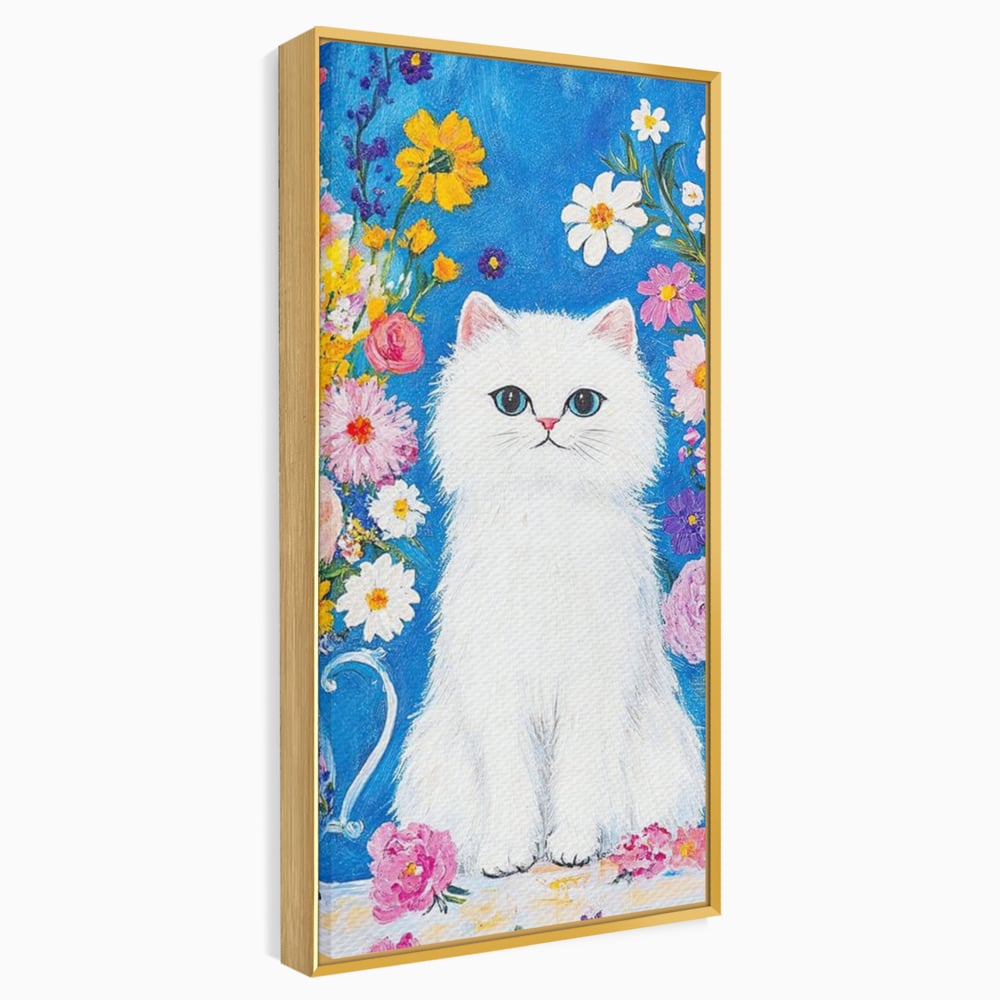 Leinwand Premium Leinwand Wandbilder, LuxCanva® M1213, Pastell Leinwandbilder, Pastell Gedicht, Malerei, Blumen, Mehrfarbig, Vase, Katze, Frühling, Pastell, Feline, Flauschig, Liebenswert, Heiter, Büro, Wohnen, Kinderzimmer