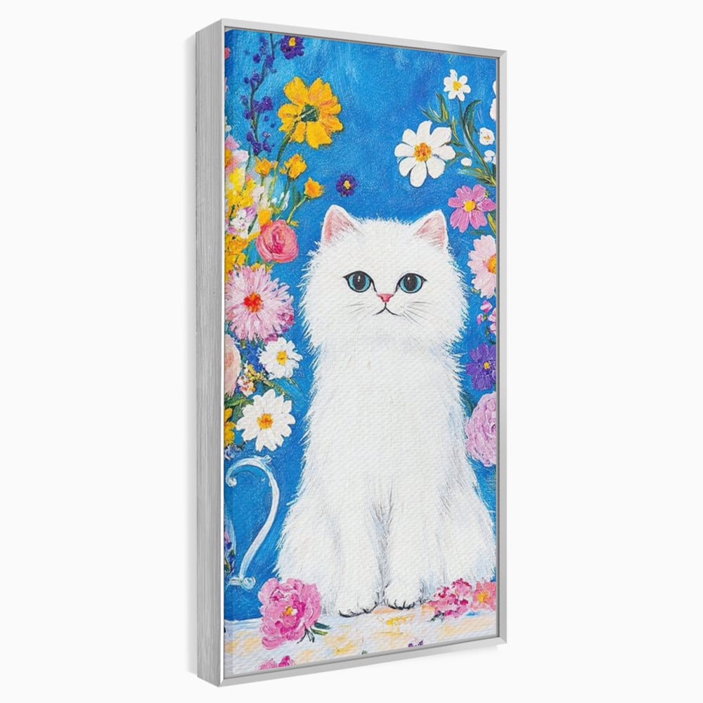 Leinwand Premium Leinwand Wandbilder, LuxCanva® M1213, Pastell Leinwandbilder, Pastell Gedicht, Malerei, Blumen, Mehrfarbig, Vase, Katze, Frühling, Pastell, Feline, Flauschig, Liebenswert, Heiter, Büro, Wohnen, Kinderzimmer