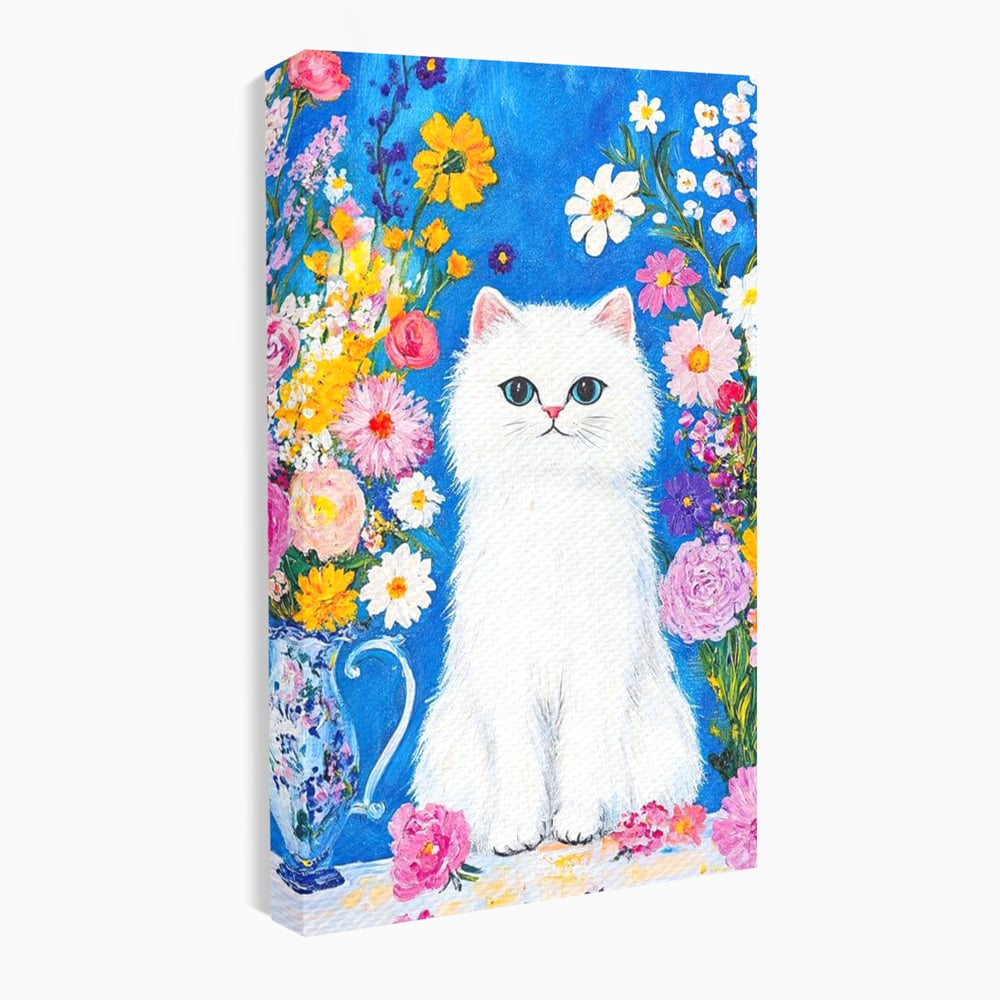 Leinwand Premium Leinwand Wandbilder, LuxCanva® M1213, Pastell Leinwandbilder, Pastell Gedicht, Malerei, Blumen, Mehrfarbig, Vase, Katze, Frühling, Pastell, Feline, Flauschig, Liebenswert, Heiter, Büro, Wohnen, Kinderzimmer