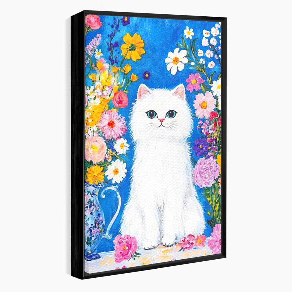 Leinwand Premium Leinwand Wandbilder, LuxCanva® M1213, Pastell Leinwandbilder, Pastell Gedicht, Malerei, Blumen, Mehrfarbig, Vase, Katze, Frühling, Pastell, Feline, Flauschig, Liebenswert, Heiter, Büro, Wohnen, Kinderzimmer