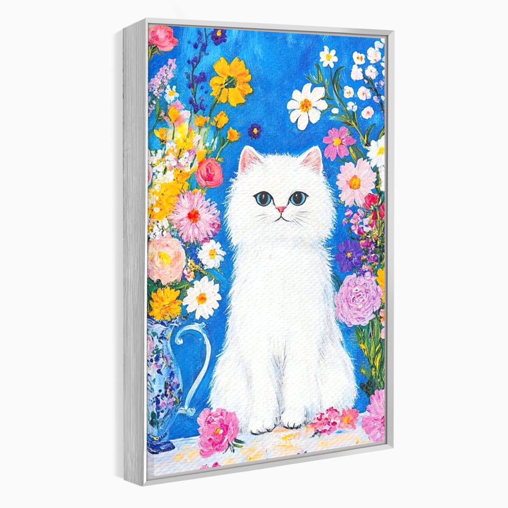 Leinwand Premium Leinwand Wandbilder, LuxCanva® M1213, Pastell Leinwandbilder, Pastell Gedicht, Malerei, Blumen, Mehrfarbig, Vase, Katze, Frühling, Pastell, Feline, Flauschig, Liebenswert, Heiter, Büro, Wohnen, Kinderzimmer