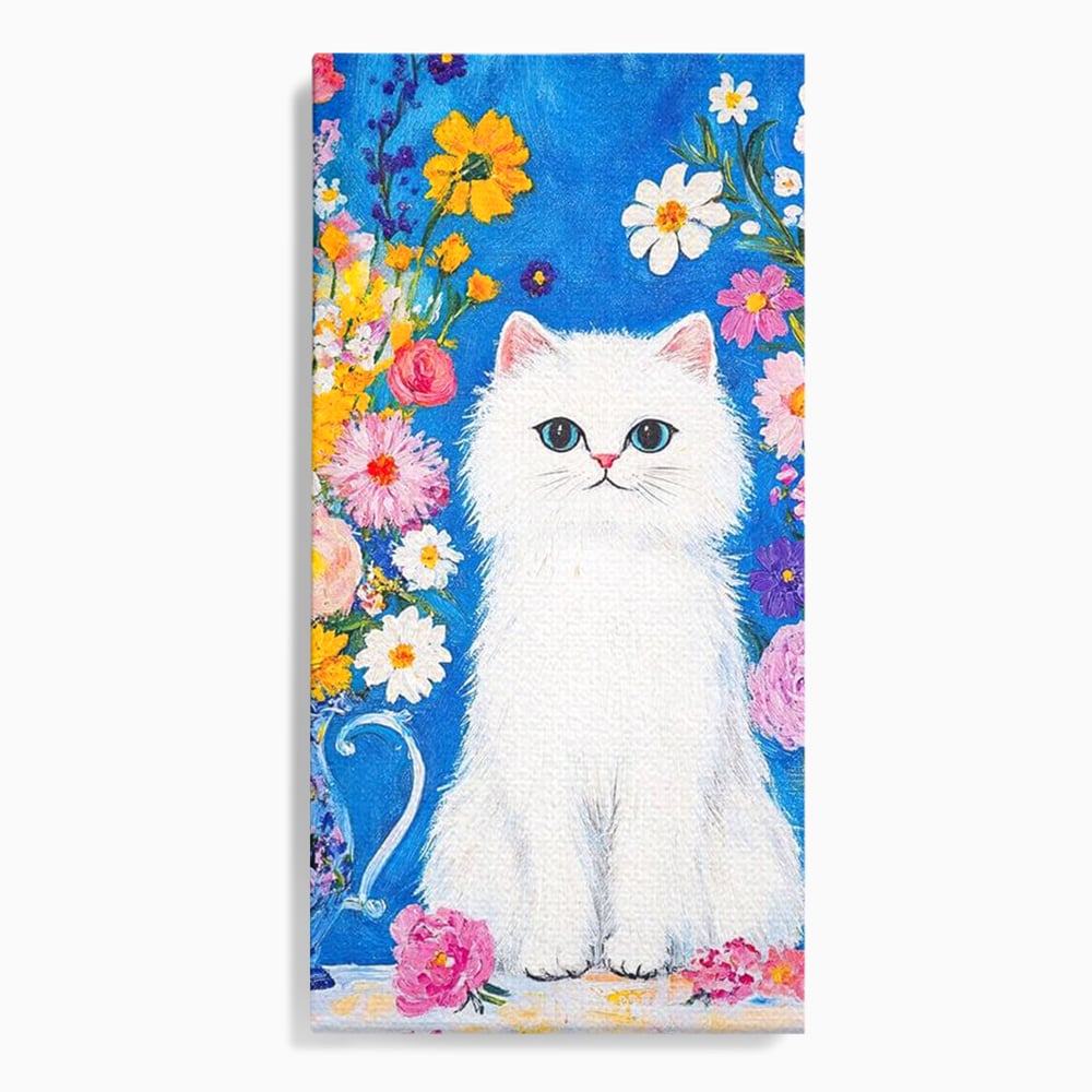 Leinwand Premium Leinwand Wandbilder, LuxCanva® M1213, Pastell Leinwandbilder, Pastell Gedicht, Malerei, Blumen, Mehrfarbig, Vase, Katze, Frühling, Pastell, Feline, Flauschig, Liebenswert, Heiter, Büro, Wohnen, Kinderzimmer