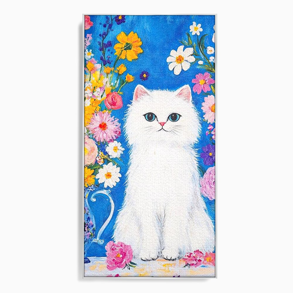 Leinwand Premium Leinwand Wandbilder, LuxCanva® M1213, Pastell Leinwandbilder, Pastell Gedicht, Malerei, Blumen, Mehrfarbig, Vase, Katze, Frühling, Pastell, Feline, Flauschig, Liebenswert, Heiter, Büro, Wohnen, Kinderzimmer